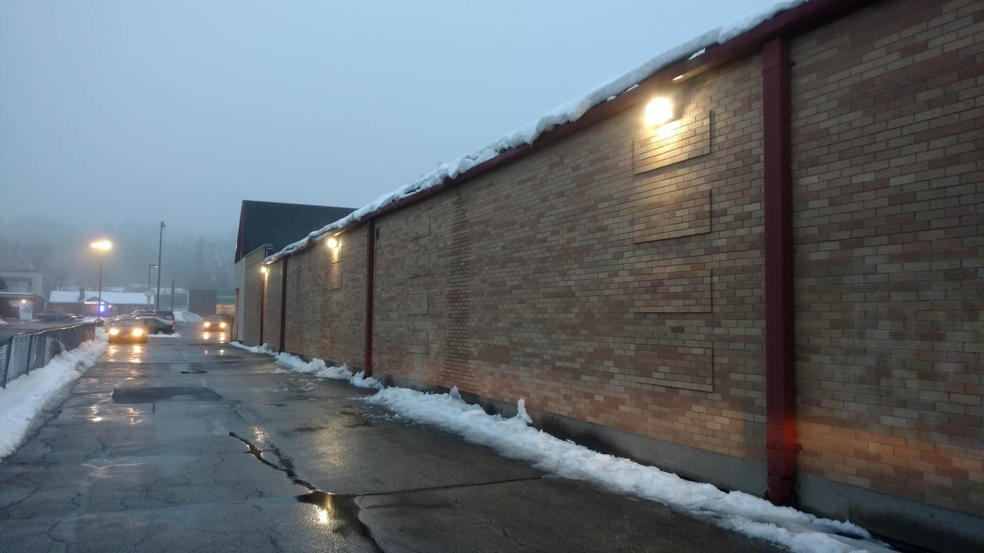East side of shopping center with brand new LED lights