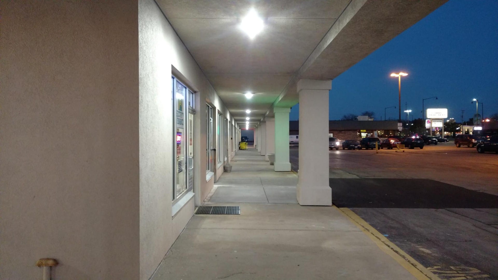 Brand new LED canopy lights on east front of shopping center.