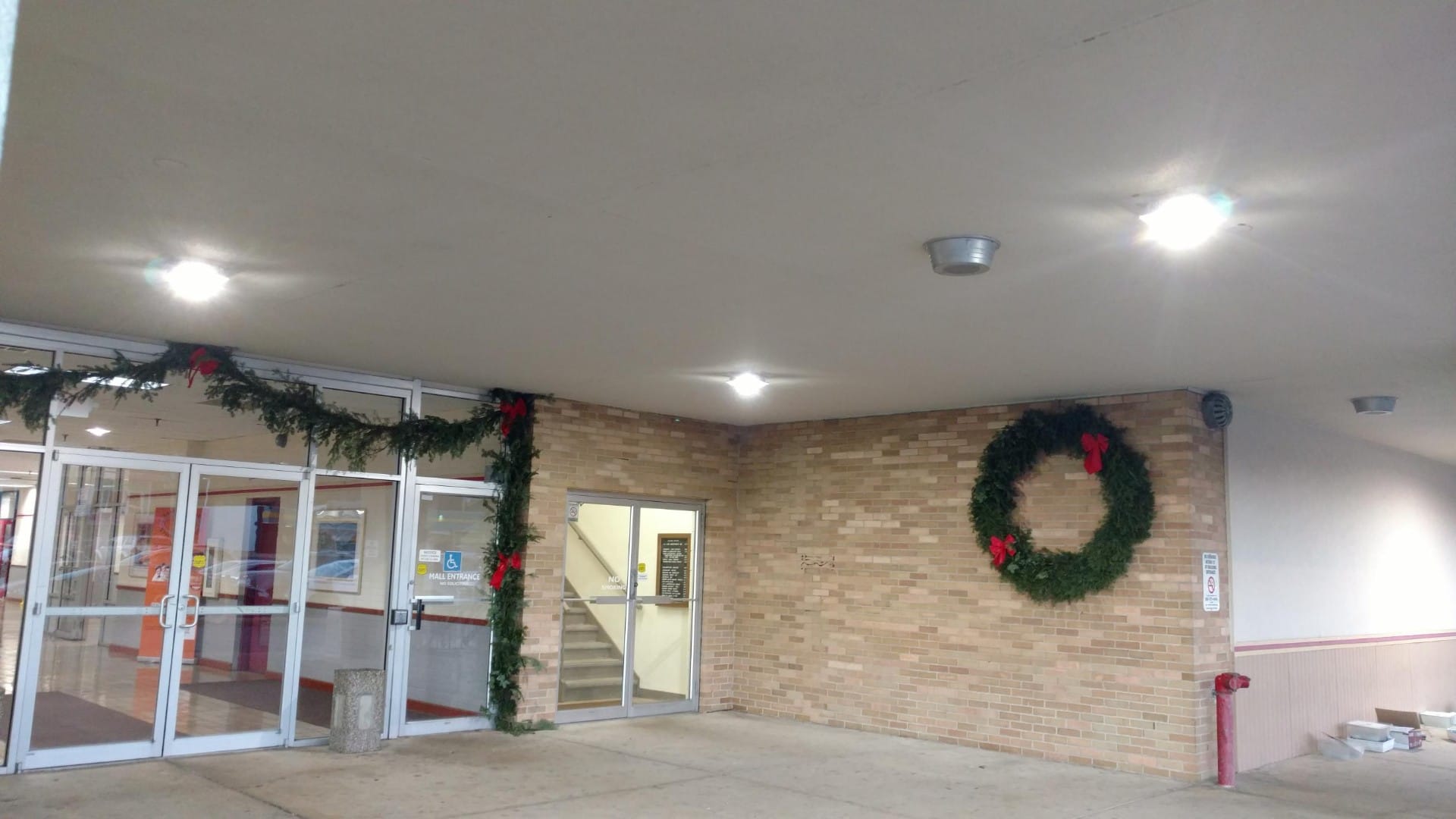 Front mall entrance with new LED canopy lights.